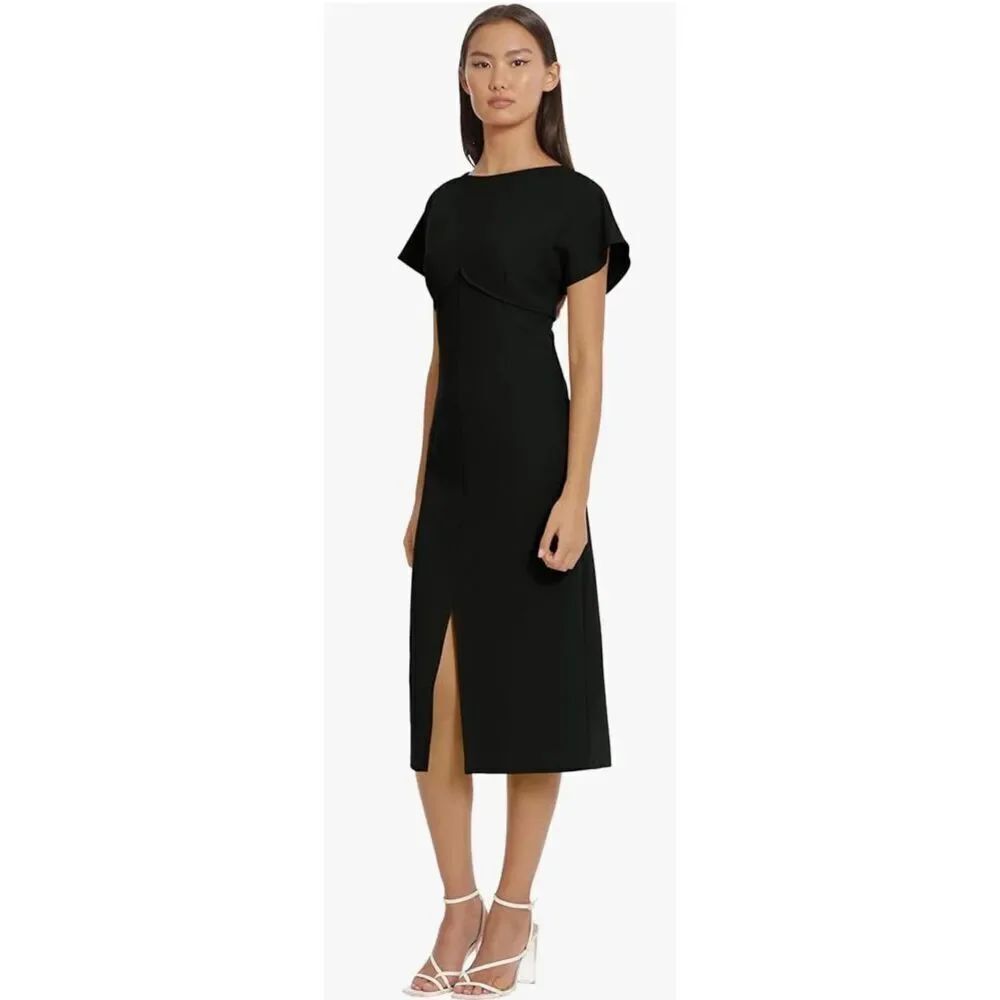 Donna Morgan Womens Flutter Sleeve Crepe Sheath Midi Dress Size 16